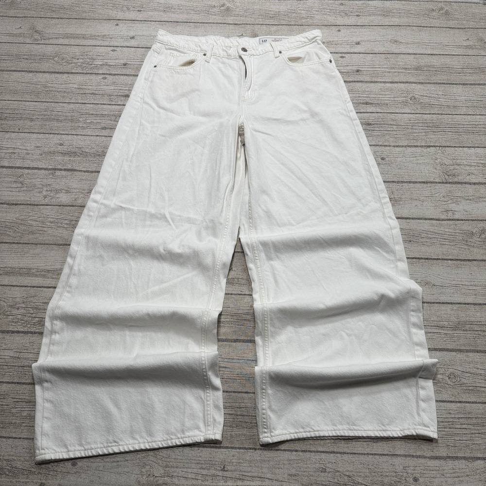 Gap Jeans Women's 32/14 Tall White Denim Extra Baggy Low Rise Wide Leg Cotton